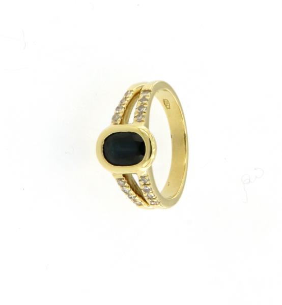 Anelllo oro gialllo 750/1000 con zaffiro e diamantini mis17