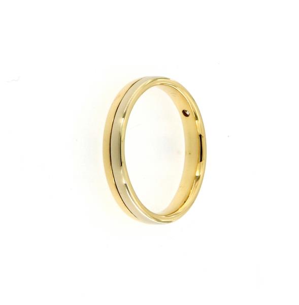 Anello in due ori 750\1000  con diamante da 0.05 ct colore h purezza vs  mis 21