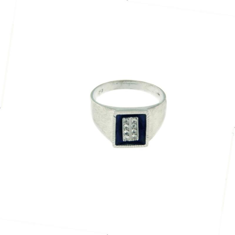 Anello in oro b 750/1000 sigillo smalto blu mis 16