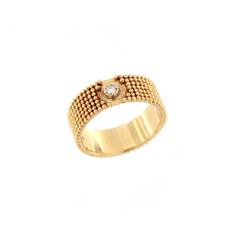 Anello in oro g 750/1000 fascia lav 3 file  fiori a filigrana con diam mis 10