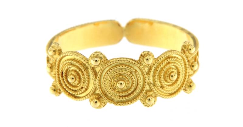 Anello in oro g 750/1000 fede sarda fantasia tre fiori mis 20