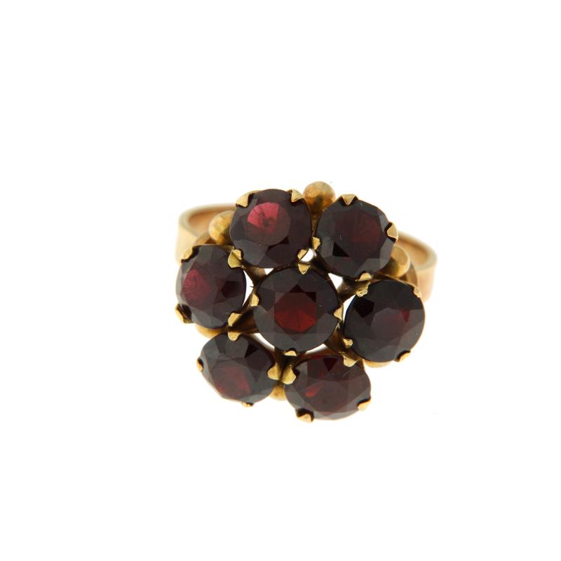 Anello in oro g 750/1000 fiore granati