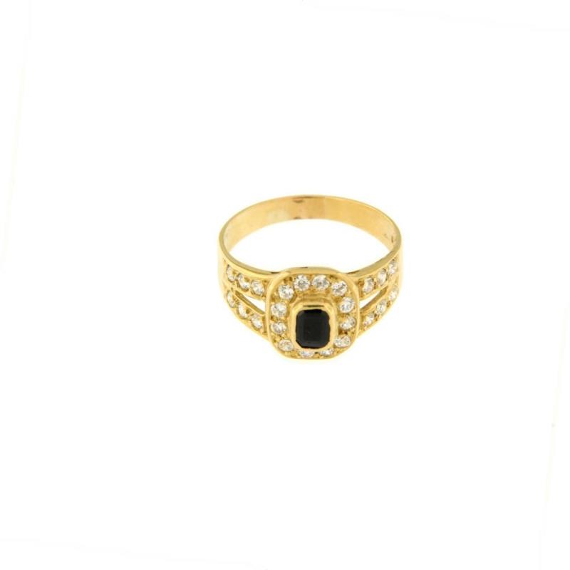 Anello in oro g 750/1000 rettangolo pietre bianche con pietra blu mis 17,5