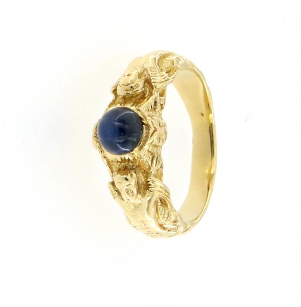 Anello in oro giallo 750\1000 con pietra blu  mis.22