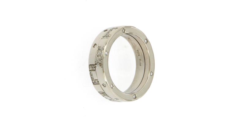 Anello oro bianco 750/1000 fascia con diamantini mis.12