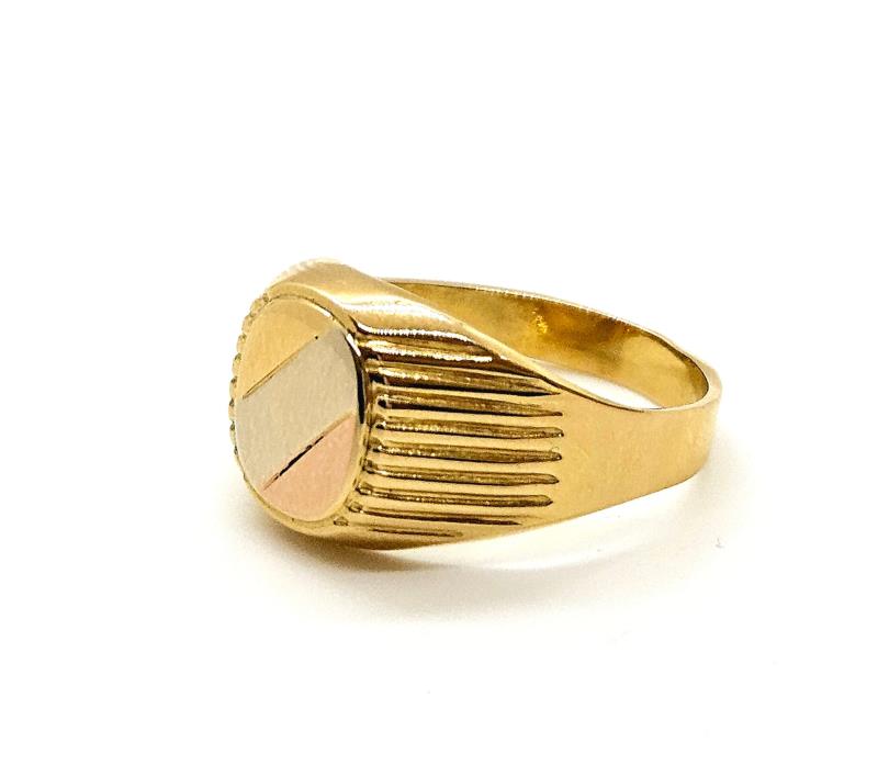 Anello tre ori 750/1000 uomo tipo scudo  mis.18