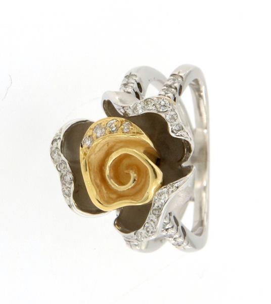 Anna maria camilli collezione rose anello due ori 750\1000 rosa con diamantini mis.8