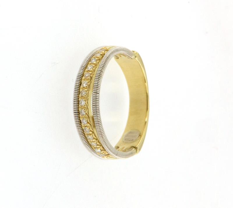 Bicego anello 2 ori 750/1000 fascia con diamantini mis.15