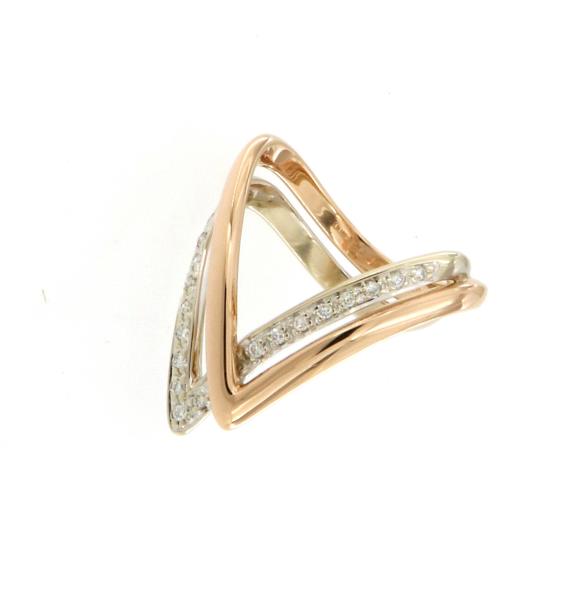 Comete - anello 2 ori rosa e bianco 750/1000  con diamantini mis.15