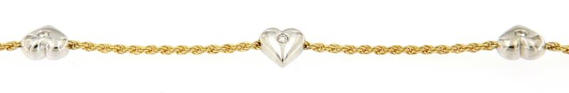 Bracciale 2 ori 750/1000 cuori con diamantini cm 18