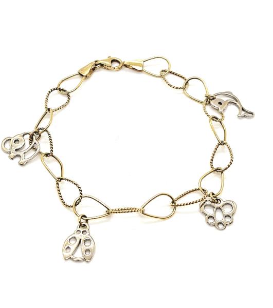 Bracciale due ori 750/1000 con animaletti stilizzati pendenti - cm. 18.5