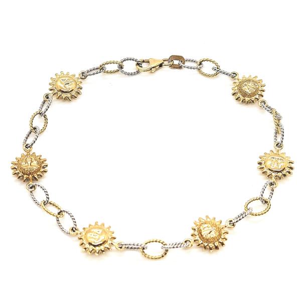 Bracciale due ori 750/1000  maglia rolò con sole  cm. 20.5