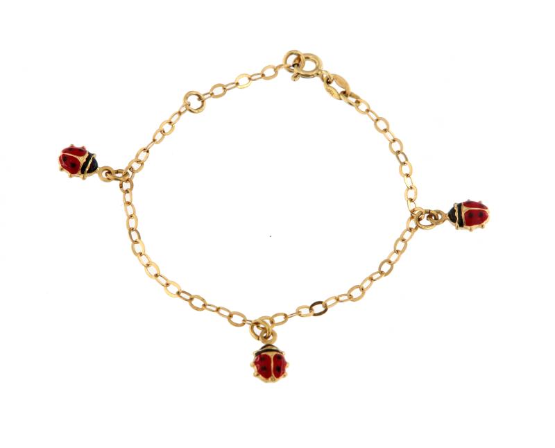 Bracciale in oro g 750/1000 bambina con 3 cocinelle 