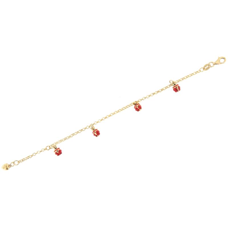 Bracciale in oro g 750/1000 rolò coccinelle smaltate
