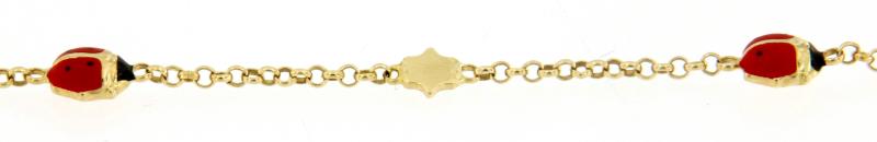 Bracciale in oro giallo 750\1000 con coccinelle cm 14