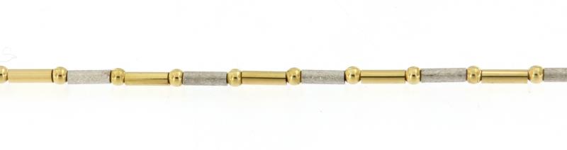 Bracciale  maglia tubolare in oro 750\1000 oro giallo lucido e bianco satinato cm 18