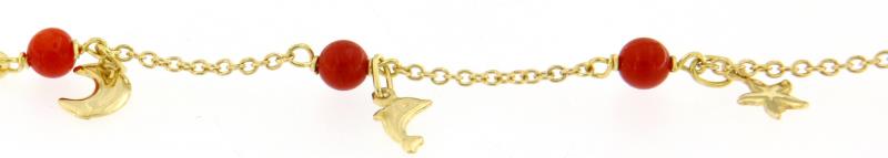 Bracciale oro giallo 750/1000  ciondoli e coralli cm 14
