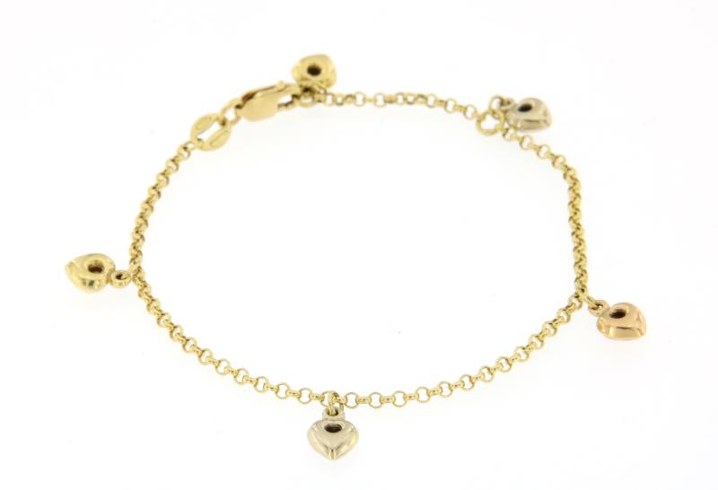 Bracciale oro giallo 750\1000 rolò con pendenti cuore