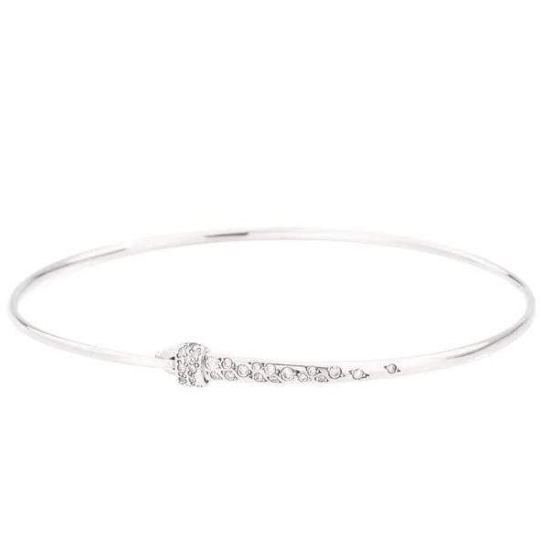 Dodo pomellatobraciale in oro bianco 750\1000 rigido  bangle essentials con stopper. 26 diamanti per un tot. di 0.24 ct mis m  