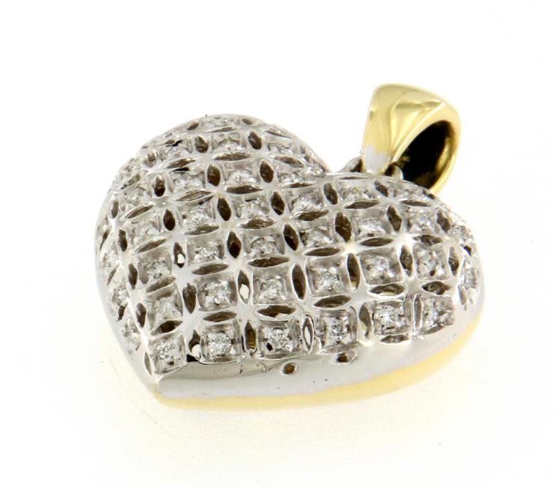Ciondolo 2 ori  750\1000  cuore lavorato con diamantini cm 2.5x 2.5