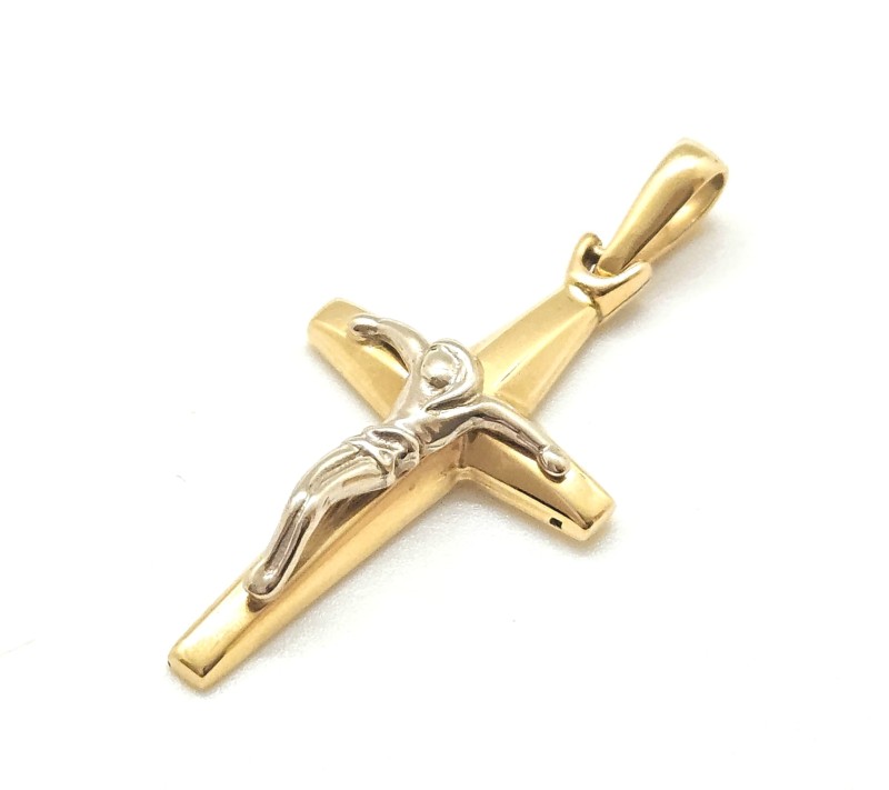 Ciondolo due ori 750/1000 crocifisso