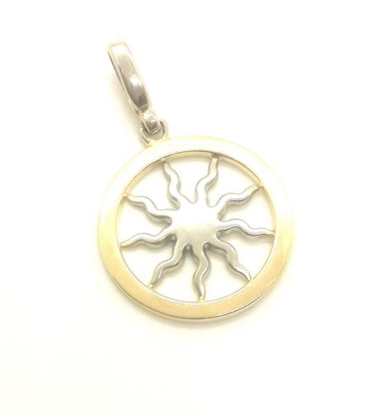 Ciondolo due ori 750/1000 mod.  cerchio con sole