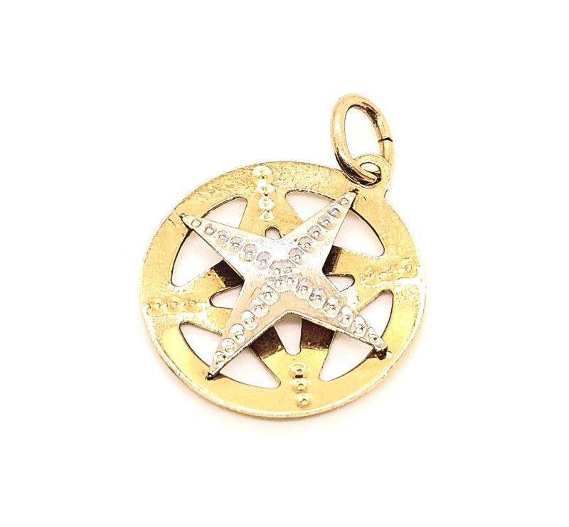 Ciondolo due ori 750/1000  rosa dei venti martellato 