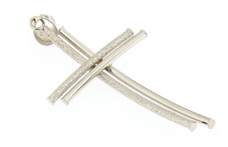 Ciondolo oro bianco 750/1000 brillantatoe lucido croce