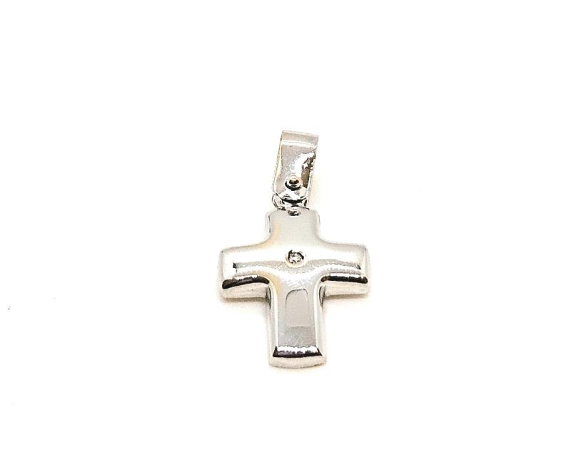 Ciondolo  oro bianco 750/1000 croce con diamante da 0.05 ct