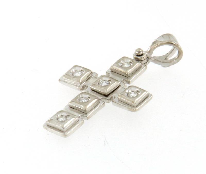 Ciondolo oro bianco 750/1000 croce con diamantini