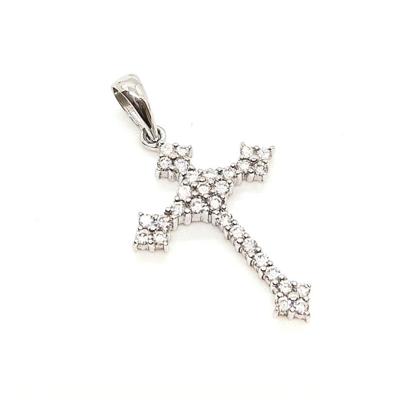 Ciondolo oro bianco 750/1000 croce con pavè di diamanti da  ct 0.45  g color	