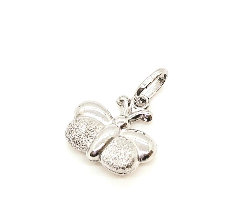 Ciondolo oro bianco 750/1000 farfalla semi-diamantata