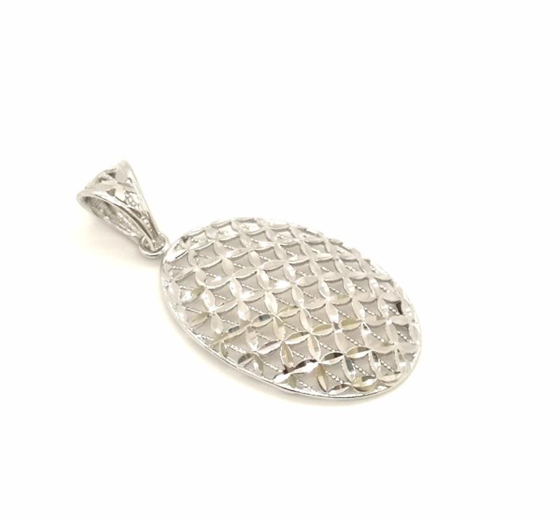 Ciondolo oro bianco 750/1000  ovale traforato 