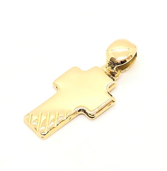 Ciondolo  oro giallo 750/1000 mod. croce semi- zigrinata