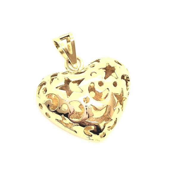 Ciondolo  oro giallo 750/1000  mod. cuore traforato con lune e stelle  