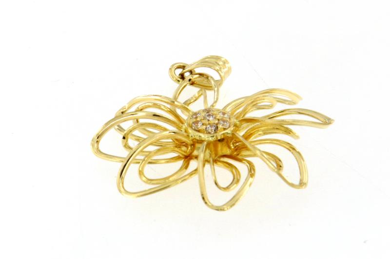 Ciondolo oro giallo 750\1000 fiore con pietre bianche