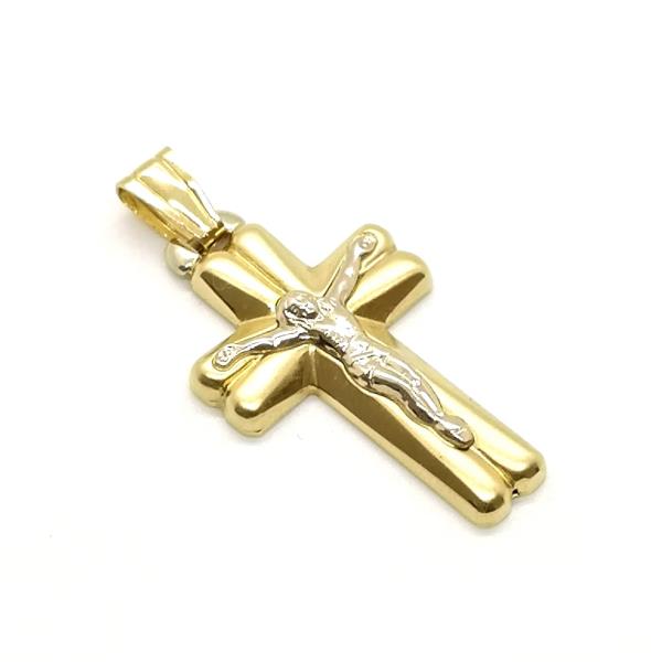Ciondolo oro giallo e bianco 750/1000 crocifisso 