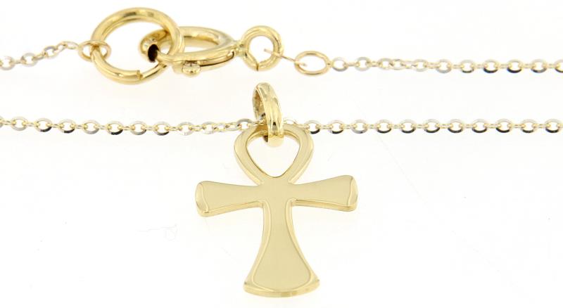 Collana 2 ori 750/1000 con ciondolo croce cm 42 ( ciondolo cm 2.5 x 1.5)