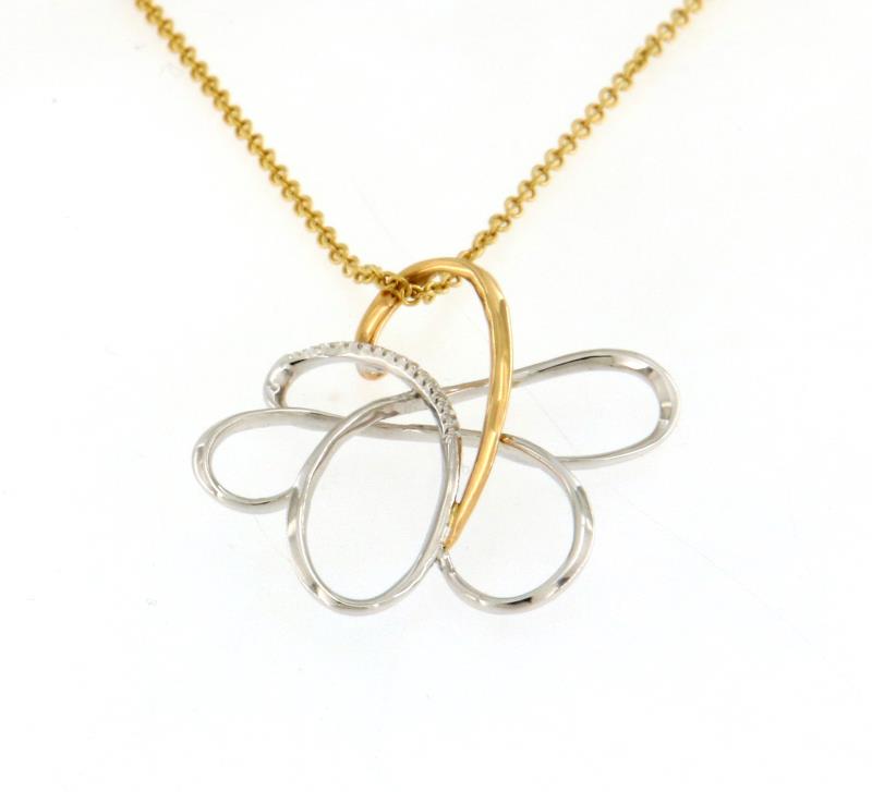 Collana 2 ori 750/1000 fiore con diamantini cm 38 ( fiore cm 3x2.5 )