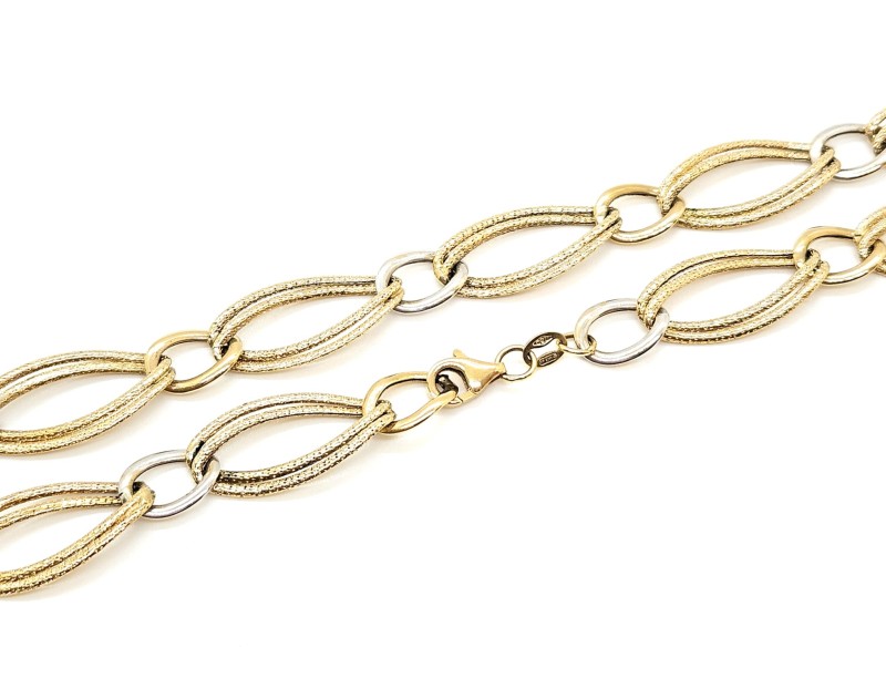 Collana due ori 750/1000 maglia 1+1 semi-satinata 