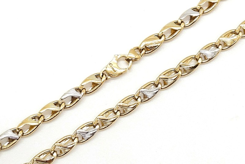  collana  due ori 750/1000 maglia a elementi 2+1 cm 50