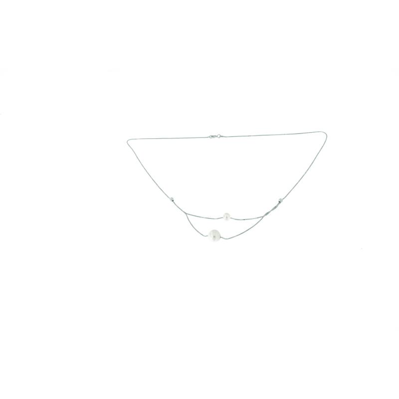Collana in oro b 750/1000 venetina doppio filo centrale doppia perla cm 40