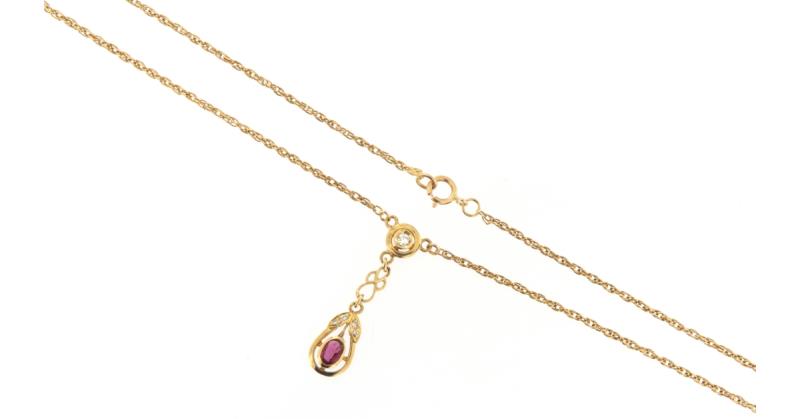 Collana in oro g 750/1000 rolò doppia con ciondolo rubino + diamante centrale da ct 0.06