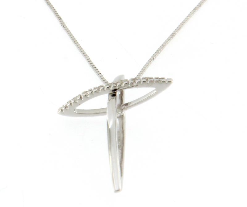 Collana oro bianco 750/1000 con croce e diamantini cm 42