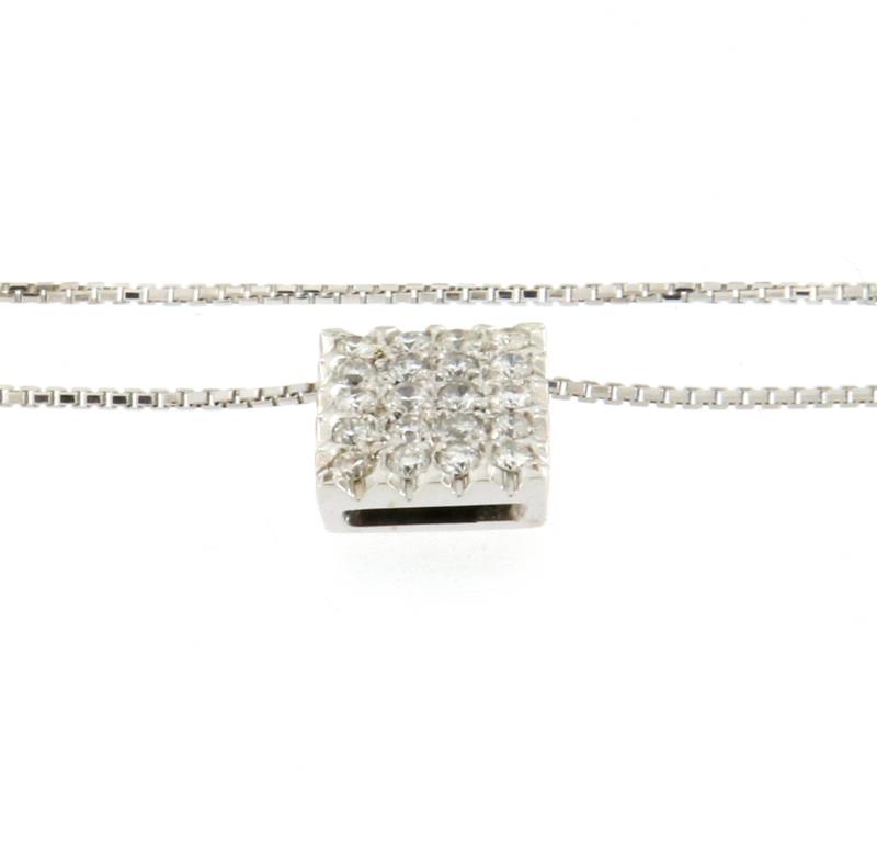 Collana oro bianco 750\1000 venetina con ciondolo pave' di diamanti 37 cm
