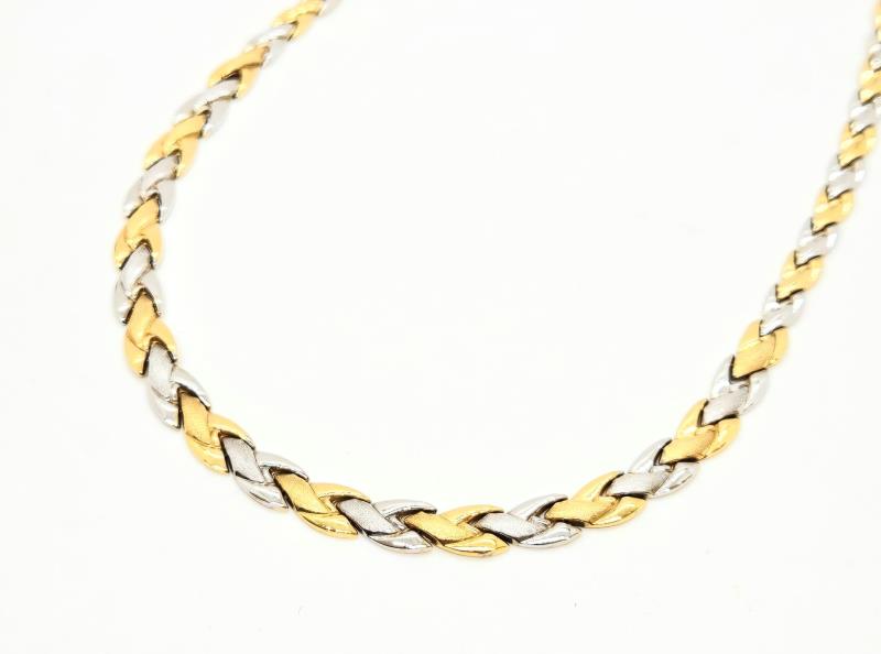 Girocollo due ori 750/1000 maglia intrecciata   cm 43.5