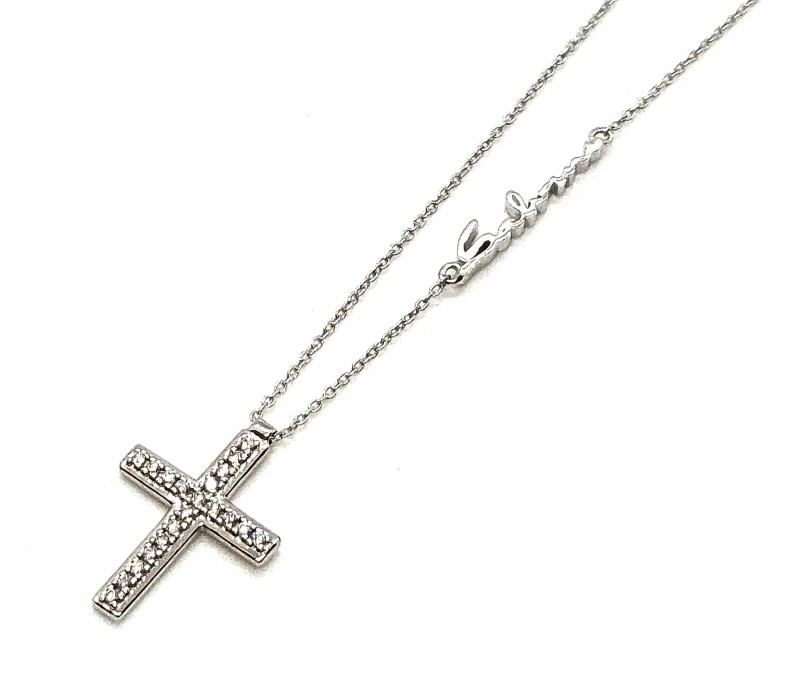 Salvini - collana - oro bianco 750/1000 con croce e pavè di diamanti ct 0.09 tot. colore g - cm 42