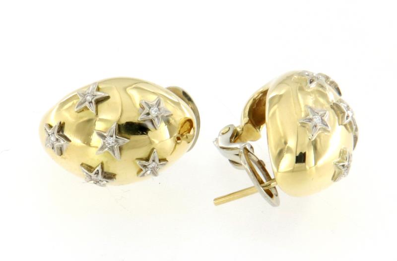 Coppia di orecchini 2 ori 750/1000 ovali con diamantini cm 2