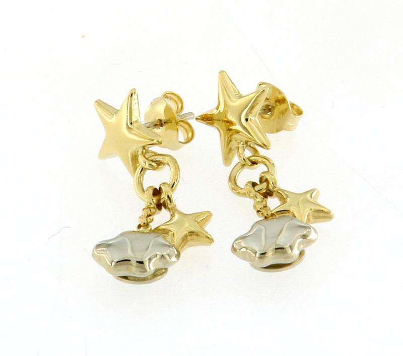 Coppia di orecchini 2 ori  750\1000 stelle e nuvole