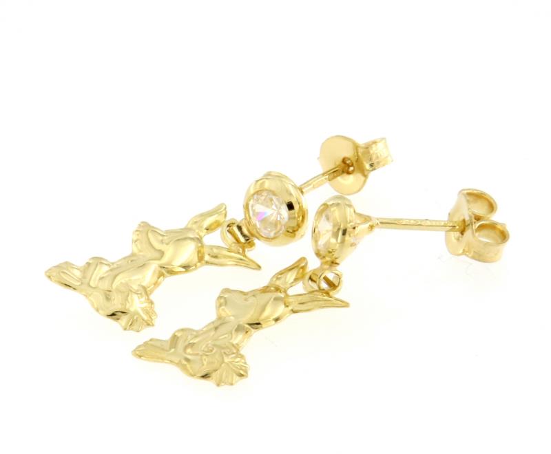 Coppia orecchini in oro giallo 750\1000 pendenti con coniglio